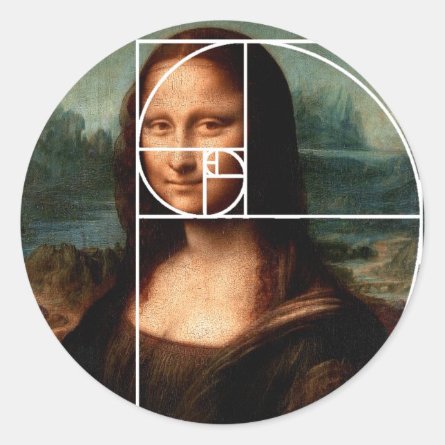 Adesivo Redondo Sequência Fibonacci Leonardo da Vinci Mona Lisa (Frente)