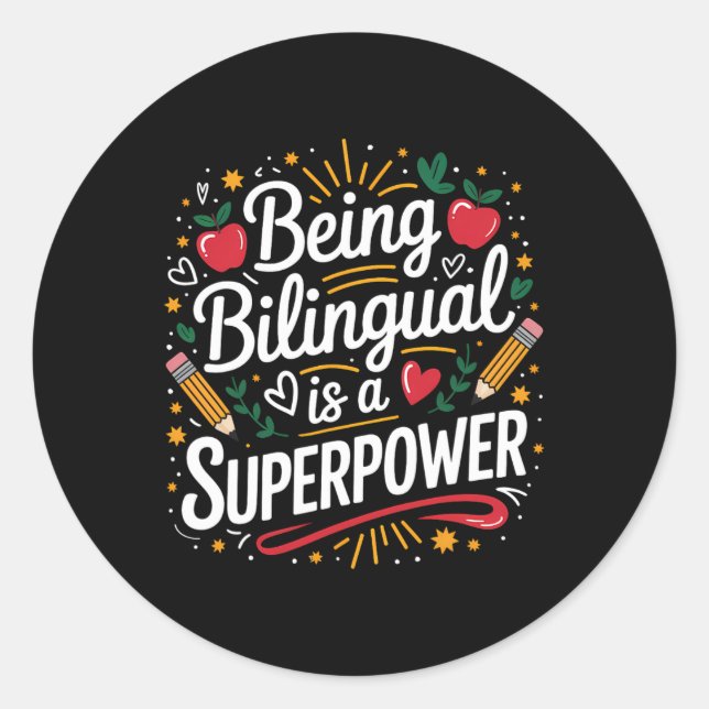 Adesivo Redondo Ser Bilingue é Meu Superpoder Professor de ESL Esc (Frente)