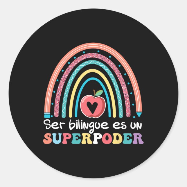 Adesivo Redondo Ser Bilingue É Um Superpoder Ck To School Espanhol (Frente)