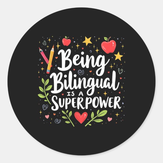 Adesivo Redondo Ser Bilingue é um Superpoder De Volta à Escola ESL (Frente)
