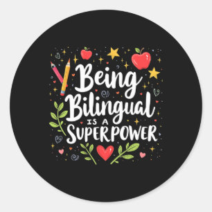 Adesivo Redondo Ser Bilingue é um Superpoder De Volta à Escola ESL