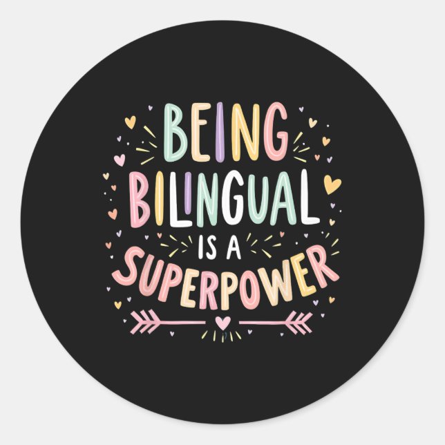 Adesivo Redondo Ser Bilingue é um Superpoder De Volta à Escola ESL (Frente)