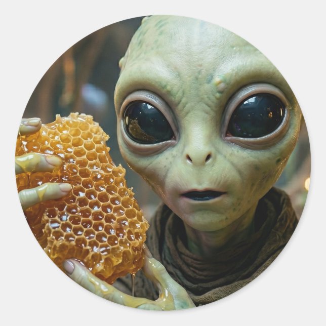 Adesivo Redondo Ser Extraterrestre Alien com Mel (Frente)