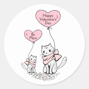Adesivo Redondo Ser o meu Feliz dia de os namorados Cats e Balões