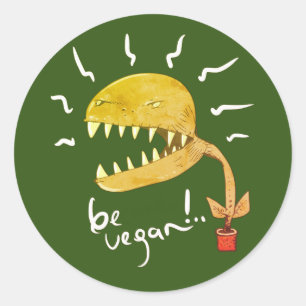 Adesivo Redondo ser vegan engraçado venus fly cartoon