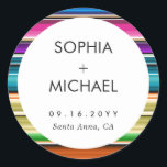 Adesivo Redondo Serape Summer | Casamento mínimo<br><div class="desc">Um conjunto de adesivos de casamento redondos e coloridos com padrão de serpentes em um estilo aberto e mínimo que lembra as cores da hora de verão.</div>