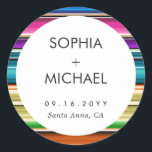 Adesivo Redondo Serape Summer | Casamento mínimo<br><div class="desc">Um conjunto de adesivos de casamento redondos e coloridos com padrão de serpentes em um estilo aberto e mínimo que lembra as cores da hora de verão.</div>