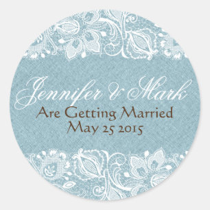 Adesivo Redondo Serapilheira de linho do falso azul & laço floral