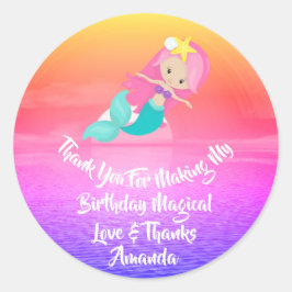 Adesivo Redondo Sereia Aniversário Favorece Girlly Tropic Sunset R