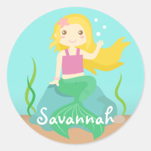 Adesivo Redondo Sereia bonito do oceano, para meninas