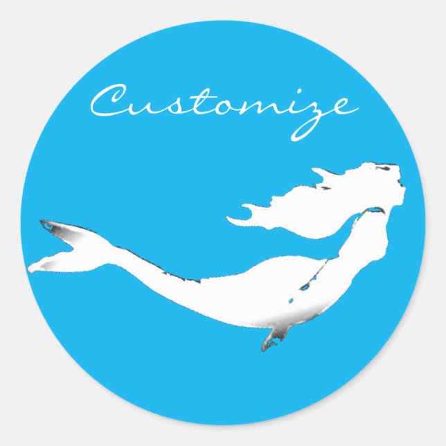 Adesivo Redondo Sereia Branca Submarina Nadando Thunder_Cove (Frente)