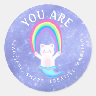 Adesivo Redondo Sereia Cat - Escarrapagem de Stickers