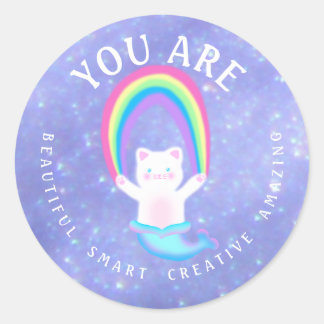 Adesivo Redondo Sereia Cat - Escarrapagem de Stickers