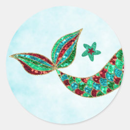 Adesivo Redondo Sereia com cola, Natal debaixo do mar