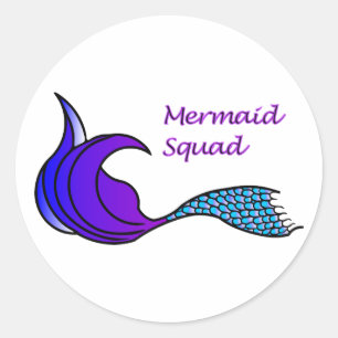Adesivo Redondo Sereia com palito roxo e cauda azul