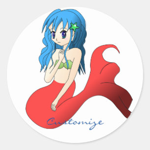 Adesivo Redondo Sereia de Cabelo Azul e Bonita Thunder_Cove