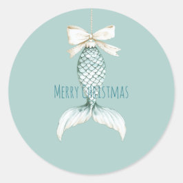 Adesivo Redondo Sereia de Natal Costeira Arco Azul Praia Oceano  