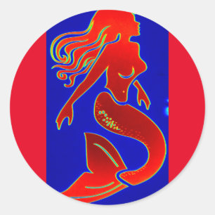 Adesivo Redondo sereia de pin-up vermelha