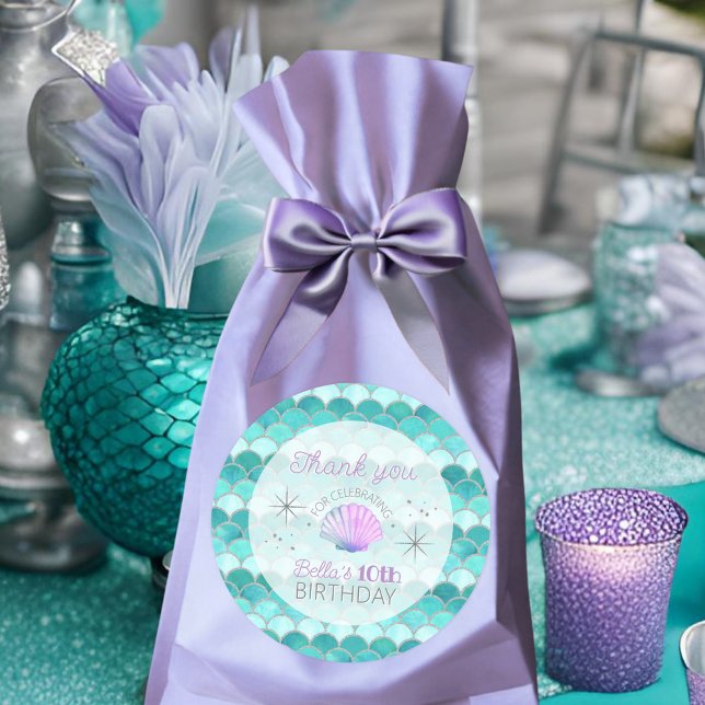 Adesivo Redondo Sereia Do Teal Scalid No Aniversário Obrigado (Criador carregado)