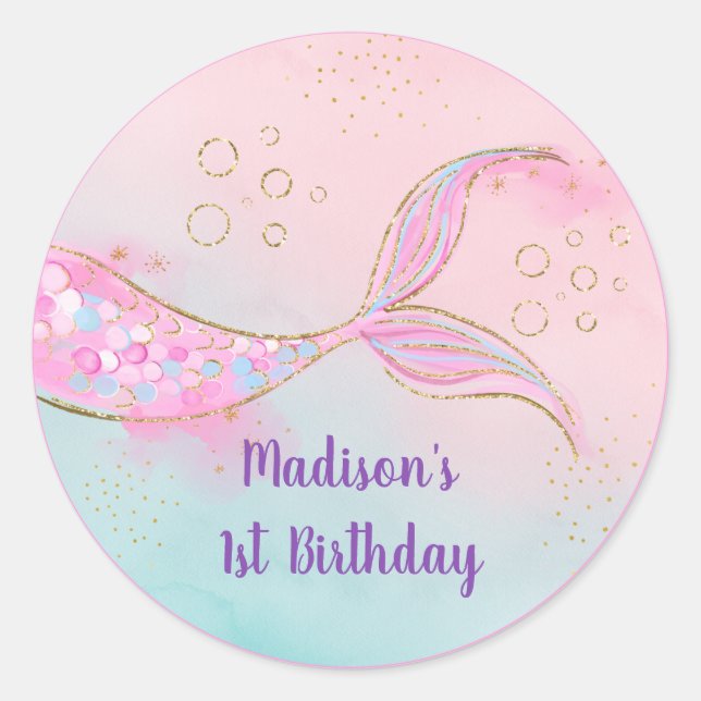 Adesivo Redondo Sereia, Dourado aniversário (Frente)