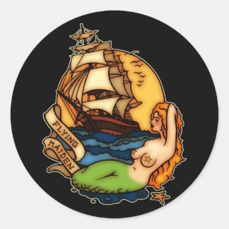 Adesivo Redondo Sereia e navio pirata