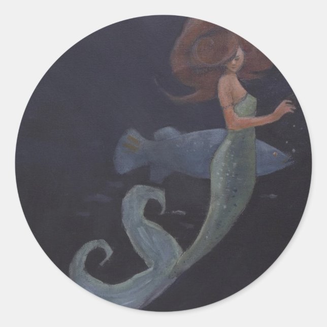 Adesivo Redondo Sereia e Peixe Azul (Frente)