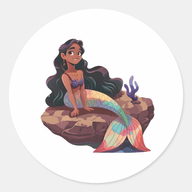 Adesivo Redondo Sereia elegante e elegante (Frente)