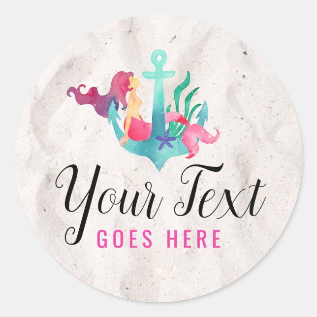 Adesivo Redondo Sereia em Anchor Aquarela Náutica Areia de Praia (Frente)