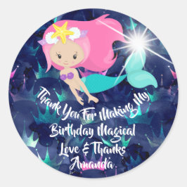 Adesivo Redondo Sereia, Favor de Aniversário, Garota Ganha Braid B