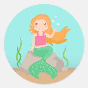 Adesivo Redondo Sereia fofa debaixo do mar, para meninas