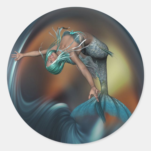 Adesivo Redondo Sereia Gira Nadando Alegremente (Frente)