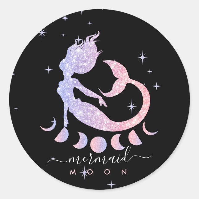 Adesivo Redondo sereia lua zodíaco espiritual rosa (Frente)