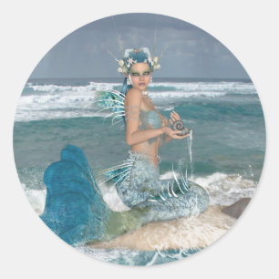 Adesivo Redondo Sereia na rocha