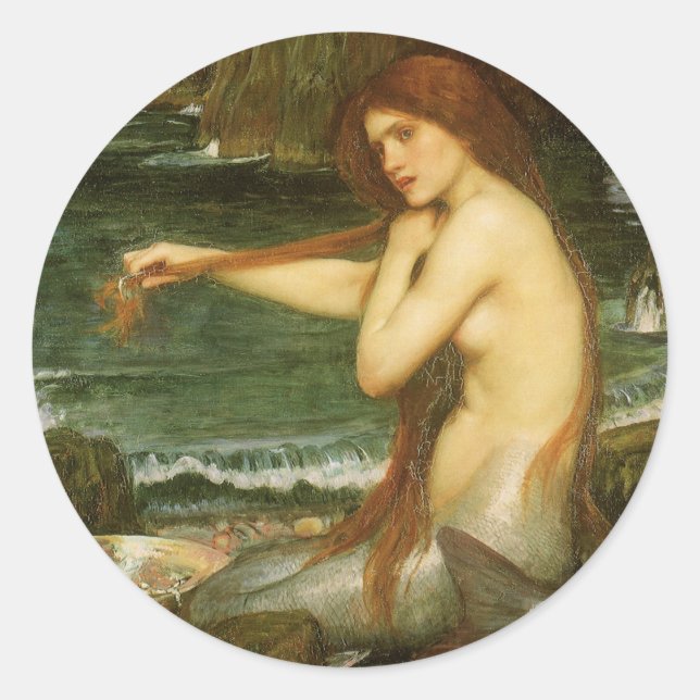 Adesivo Redondo Sereia por John William Waterhouse (Frente)