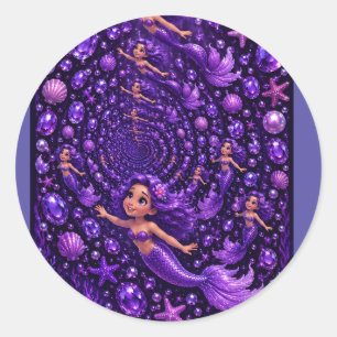 Adesivo Redondo Sereia Roxa Joia Espiral Arte Fantasia