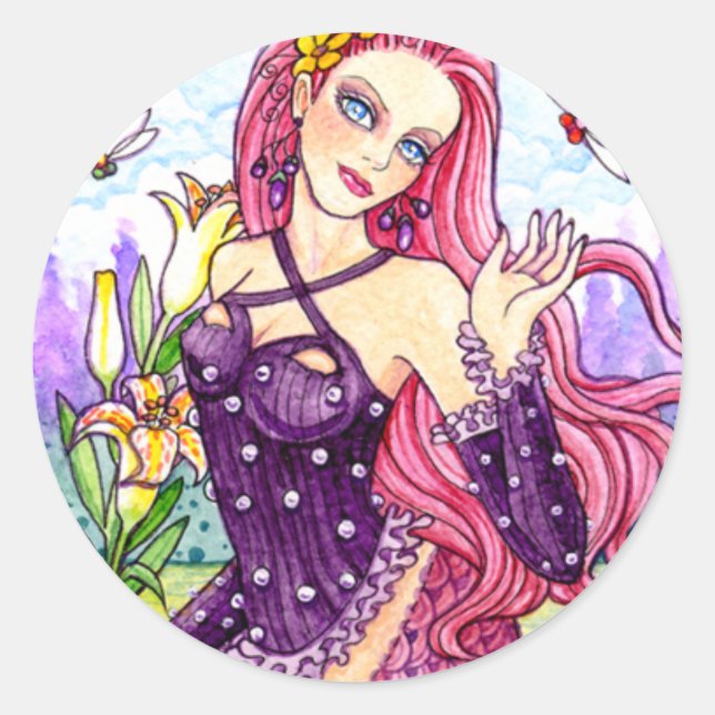 Adesivo Redondo Sereia Sea Fairy Fantasy Stickers by Ann Howard (Frente)