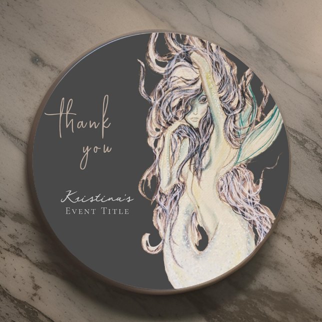 Adesivo Redondo Sereia Sexy Aquarela Obrigado Preto (Criador carregado)