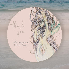 Adesivo Redondo Sereia Sexy Aquarela Rosa Obrigada
