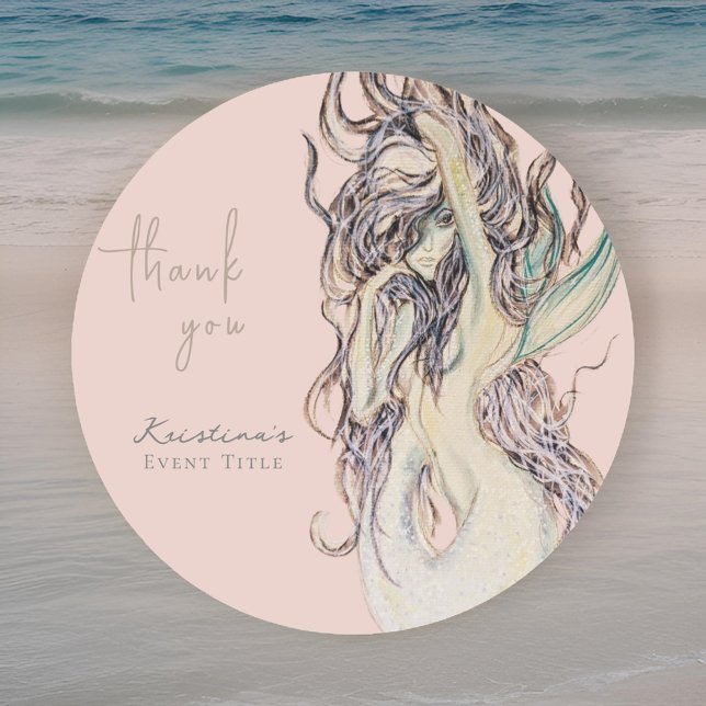 Adesivo Redondo Sereia Sexy Aquarela Rosa Obrigada (Criador carregado)