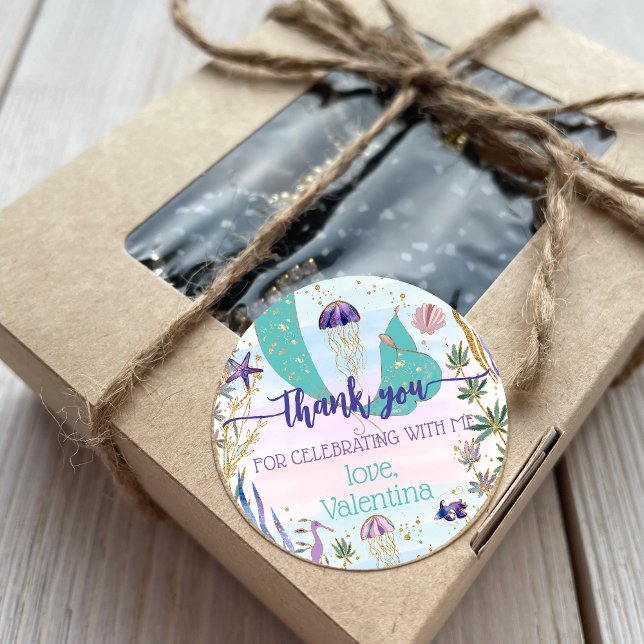 Adesivo Redondo Sereia Sob A Glitter Do Mar Obrigado A Favor (Criador carregado)