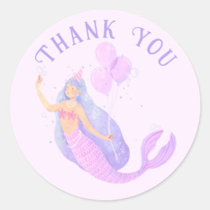 Adesivo Redondo Sereia Sob O Favor Da Idade Da Menina De Aniversár