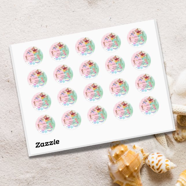 Adesivo Redondo Sereia Sob O Mar Obrigado Vinhetas (Criador carregado)