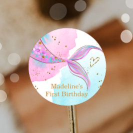 Adesivo Redondo Sereia Splish Splash Piscina Party Girl Aniversári