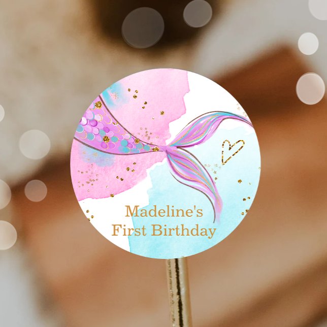 Adesivo Redondo Sereia Splish Splash Piscina Party Girl Aniversári (Criador carregado)