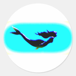 Adesivo Redondo sereia subaquática nadadora