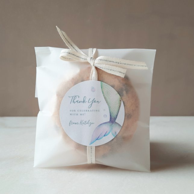 Adesivo Redondo Sereia Tail Aniversário Obrigado (Criador carregado)