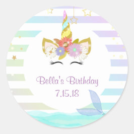 Adesivo Redondo Sereia Unicorn