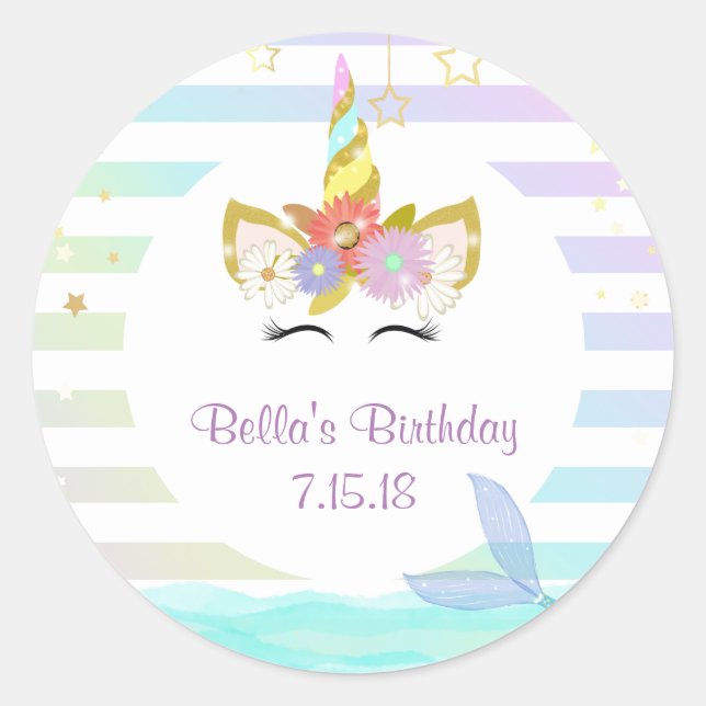 Adesivo Redondo Sereia Unicorn (Frente)