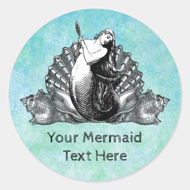 Adesivo Redondo Sereia Vintage com Conchas (Frente)