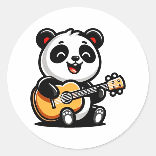 Adesivo Redondo Serenata Melódica de Panda - Arte de Violão Acústi (Frente)